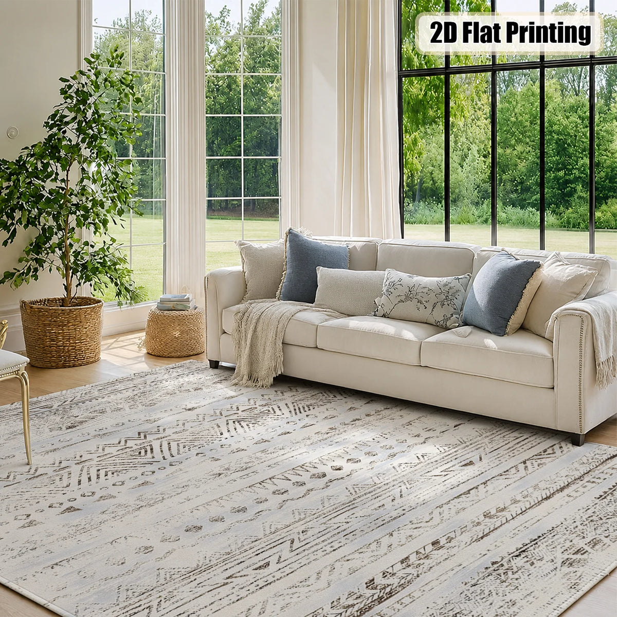 Soft Velvet Washable Tribal Geometric Indoor Area Rug with Non Slip Backing