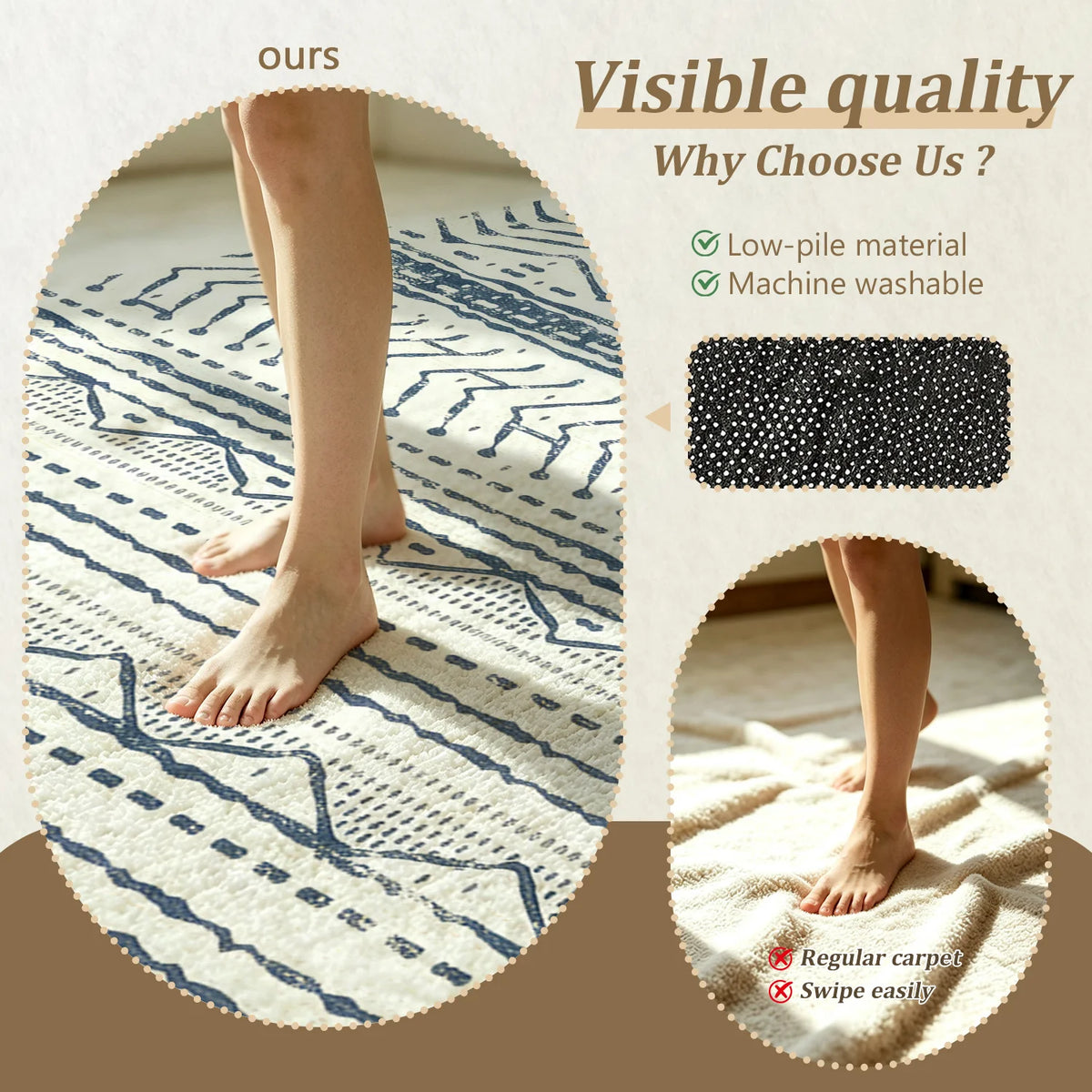 Washable Tribal Geometric Indoor Rug With Non Slip Backing