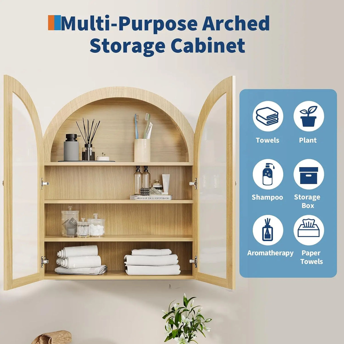 HiMISS Arched Bathroom Wall Cabinet With Adjustable Shelf