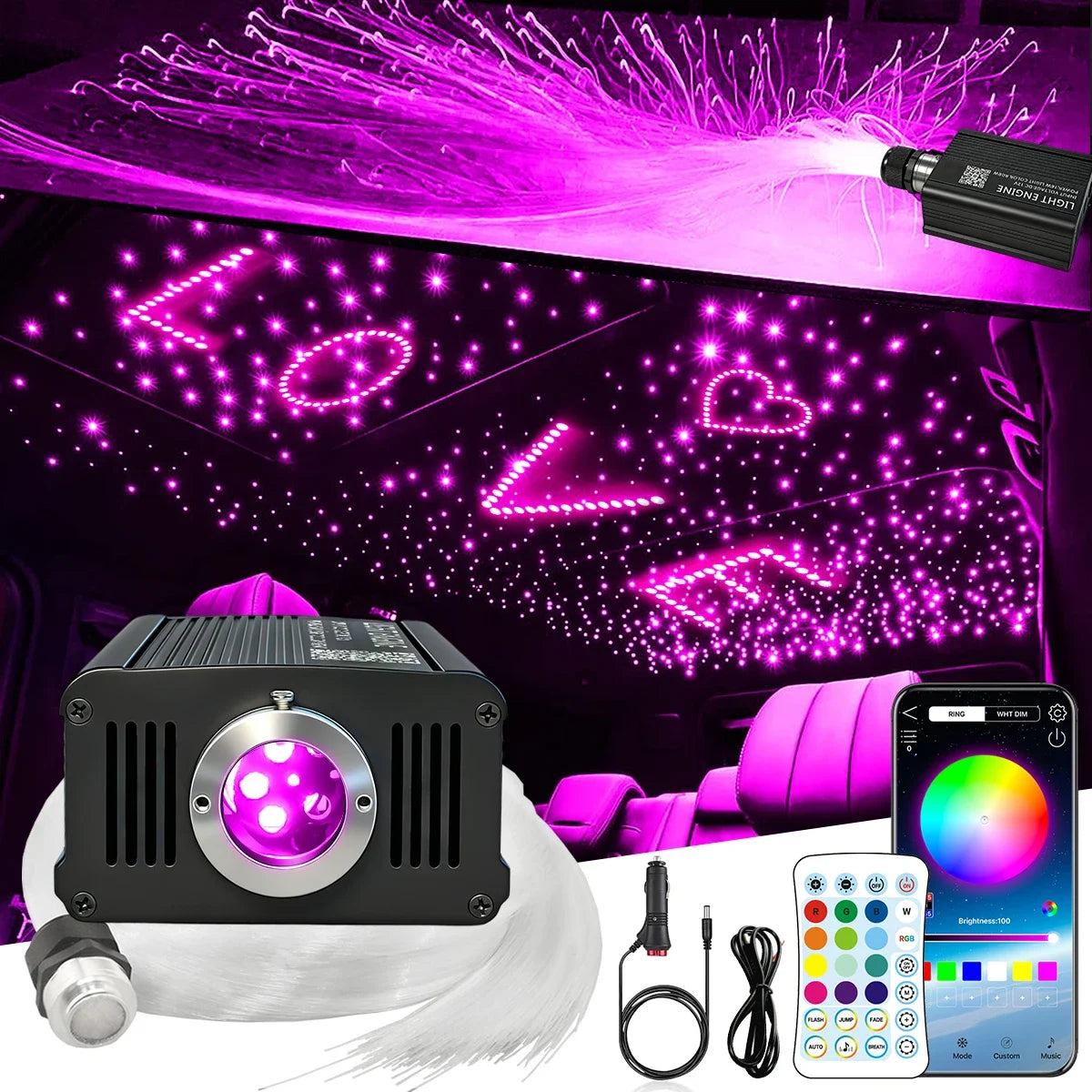 VASTFIRE RGBW Fiber Optic Starlight Headliner Kit With Music Sync Mode