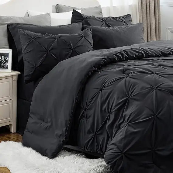 Luxury Pinch Pleat Microfiber Bedding Set With All Season Comforter