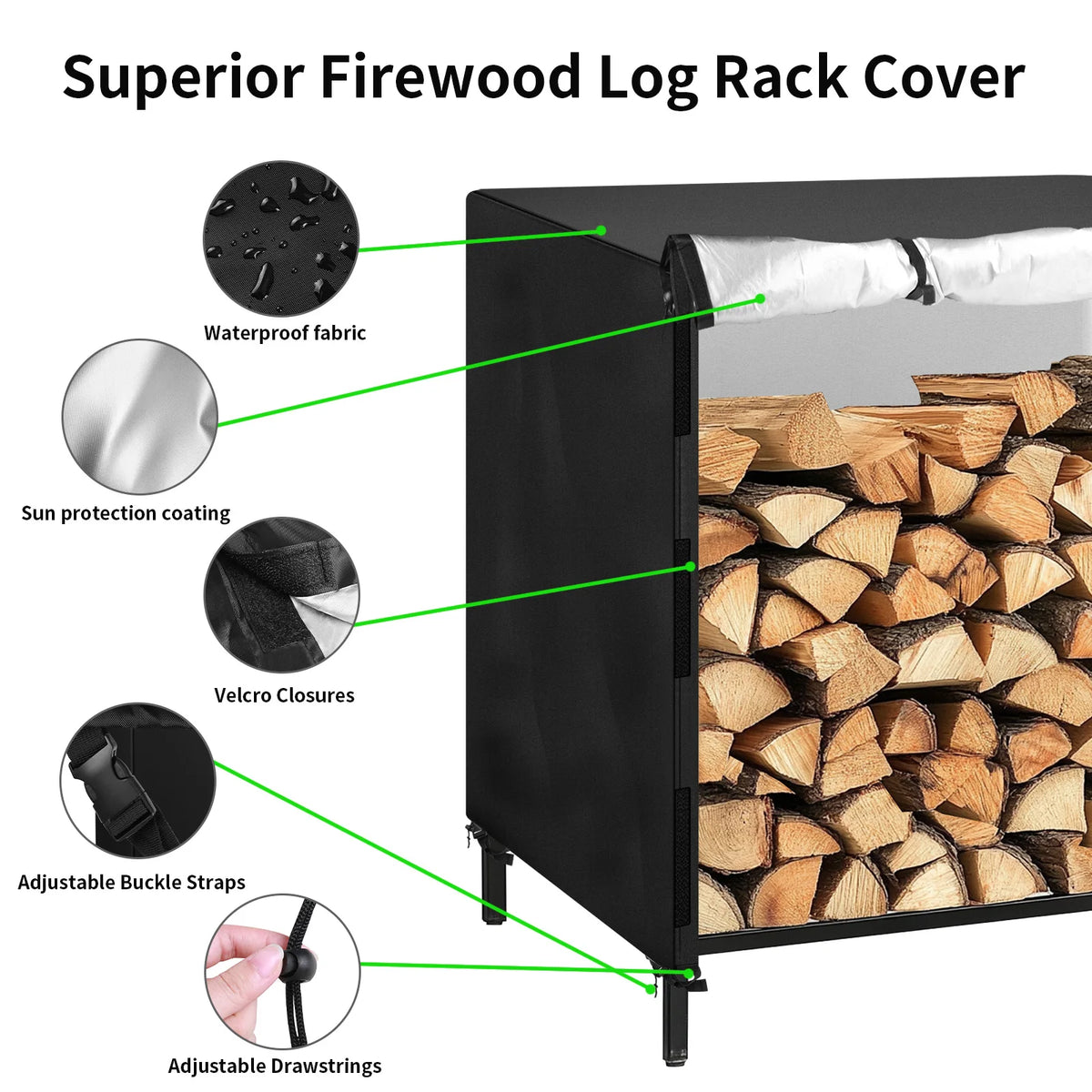 Waterproof Heavy Duty Firewood Rack Cover With Secure Buckle Straps