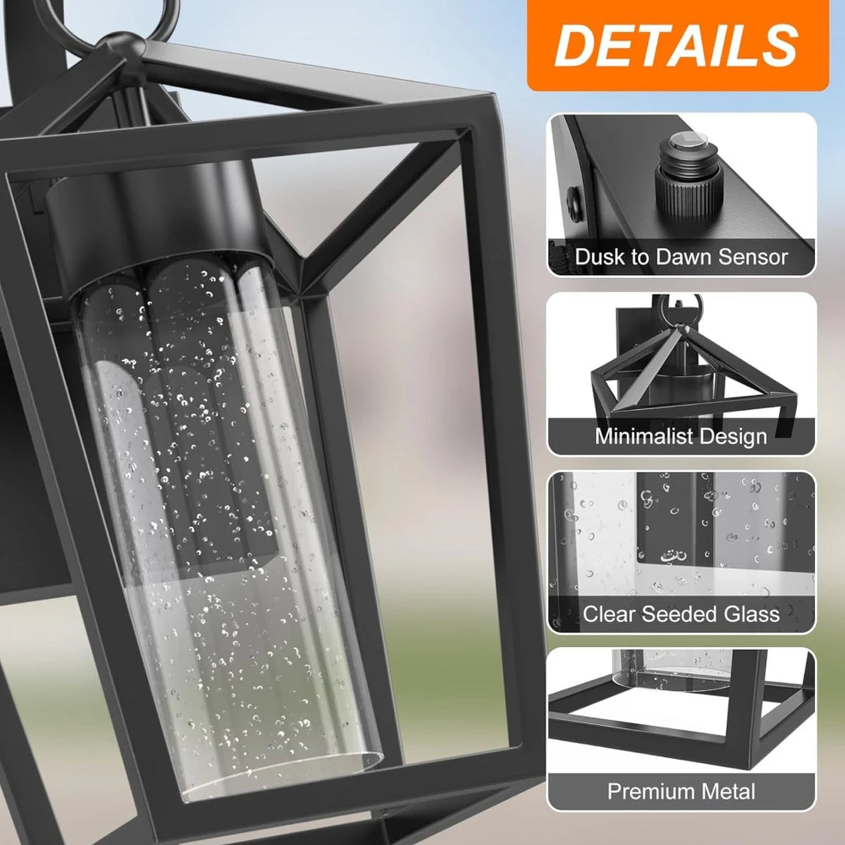 Dimmable Outdoor LED Sconce With Seeded Glass Dusk To Dawn