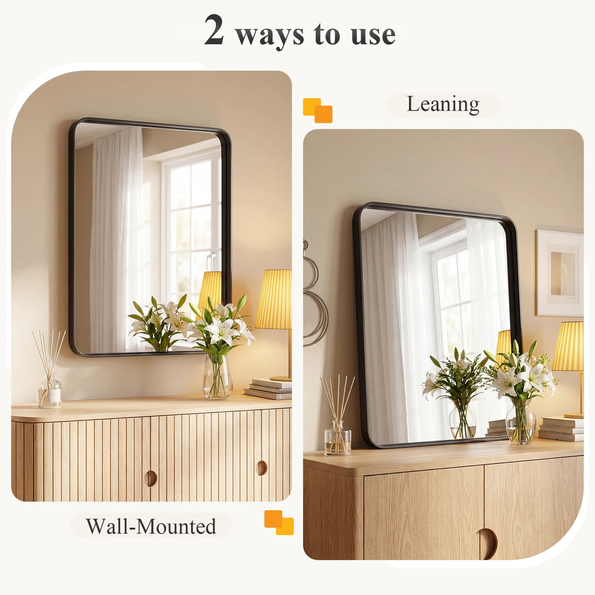 MCQ Modern Rounded Rectangle Vanity Wall Mirror With Metal Frame
