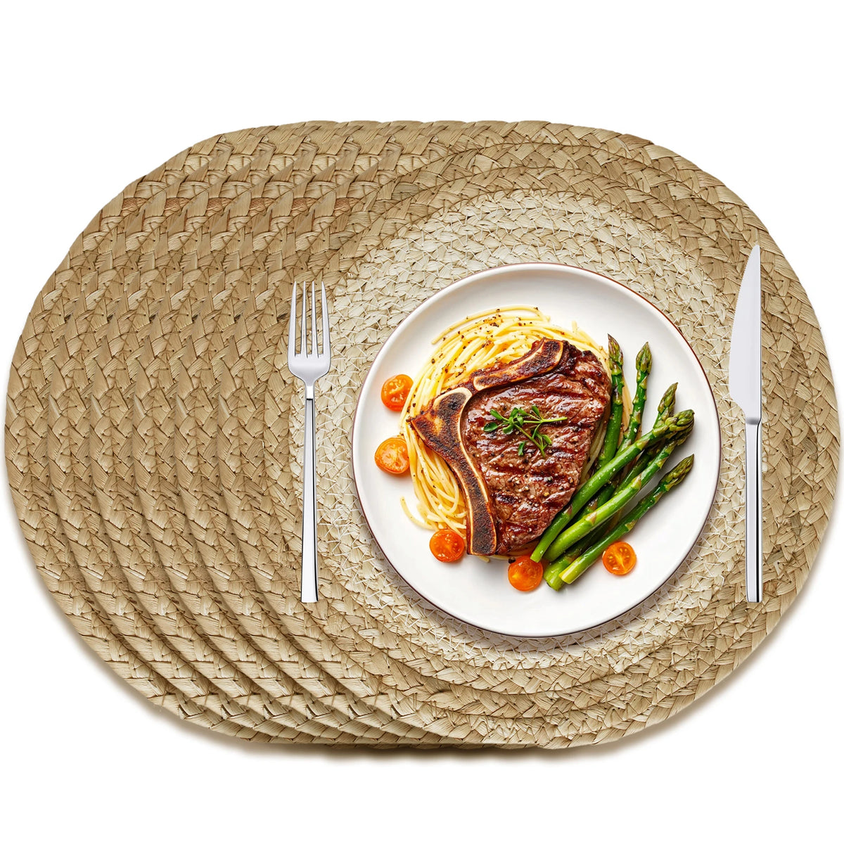 Set of 6 30cm Round Woven Placemats Wicker Rattan Handwoven Insulation Pad Boho Braided Natural Water Hyacinth Place Mats For Dining Home Wedding Party Decoration