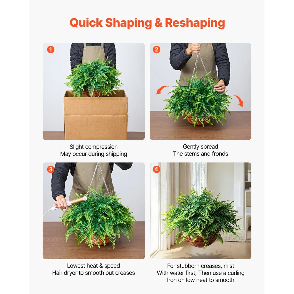 Artificial Hanging Boston Fern Plants Faux Greenery Home Decor