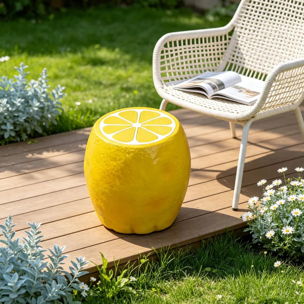 Lemon Fruit Stool Resin Side Table Plant Stand Indoor Outdoor Decor