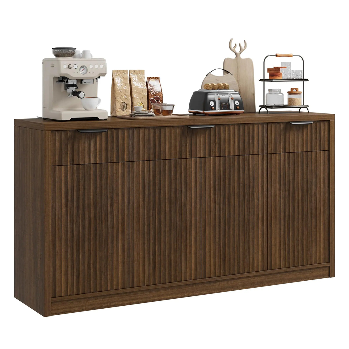 HiMISS Modern Fluted Sideboard Cabinet With Drawers And Adjustable Shelves