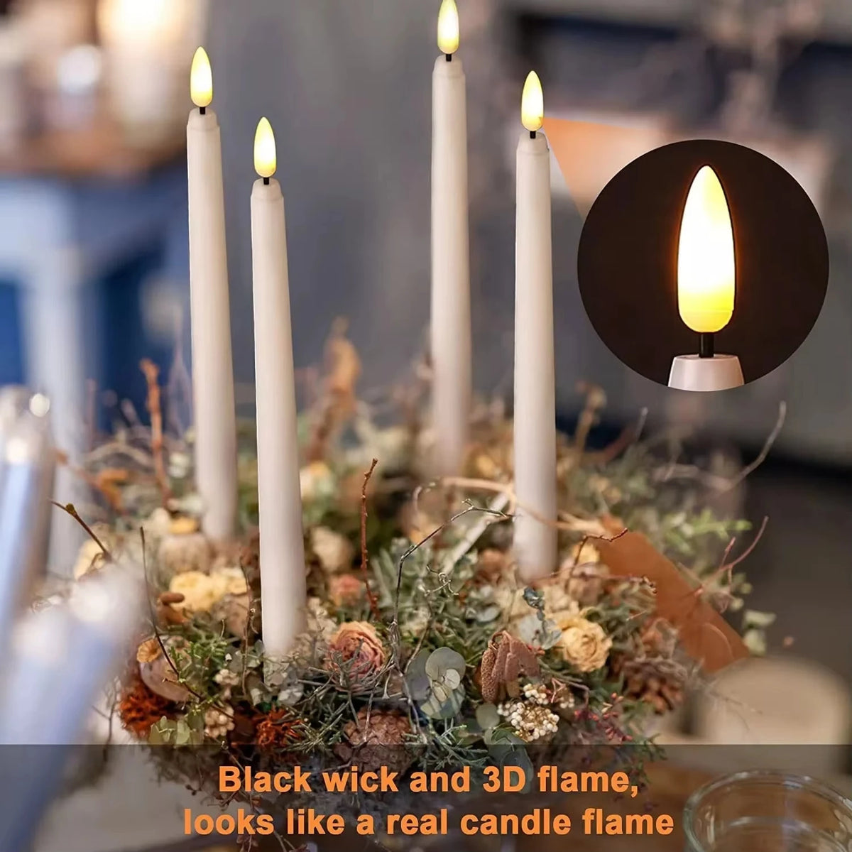 LED Flameless Taper Candles With Flickering Light And Remote Control