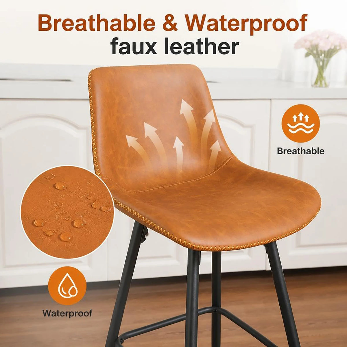 HiMISS Faux Leather Bar Stools With Backs Set Of Four