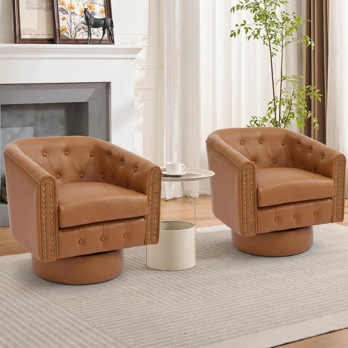HiMISS Swivel Barrel Accent Chair With Riveted Leather Cushion
