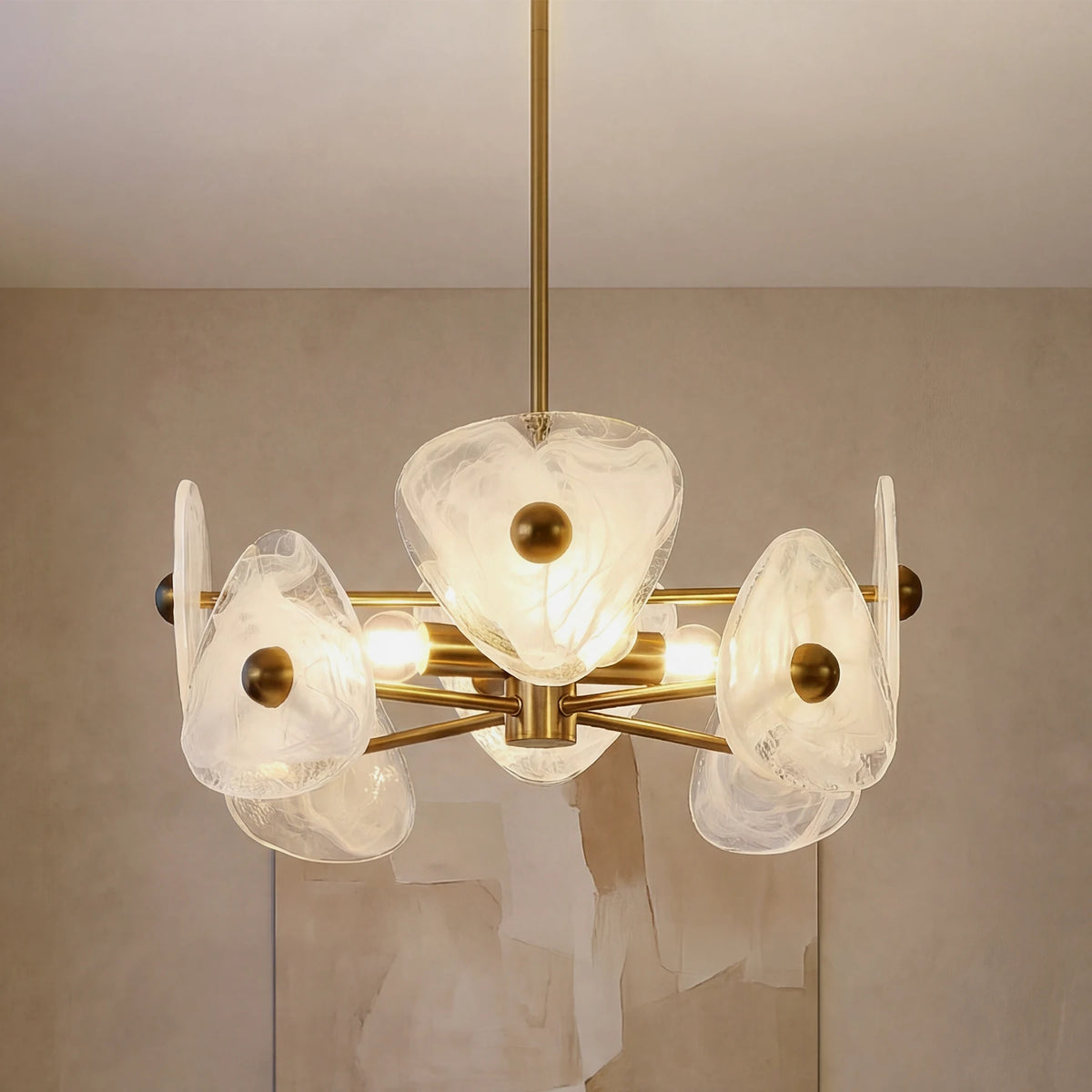 Modern Four Light Glass Led Chandelier Adjustable Hanging Pendant