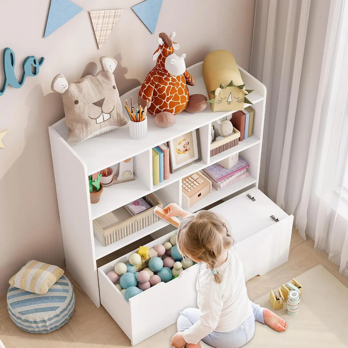 HiMISS Toy Storage Organizer With Rolling Drawers And Open Cubbies