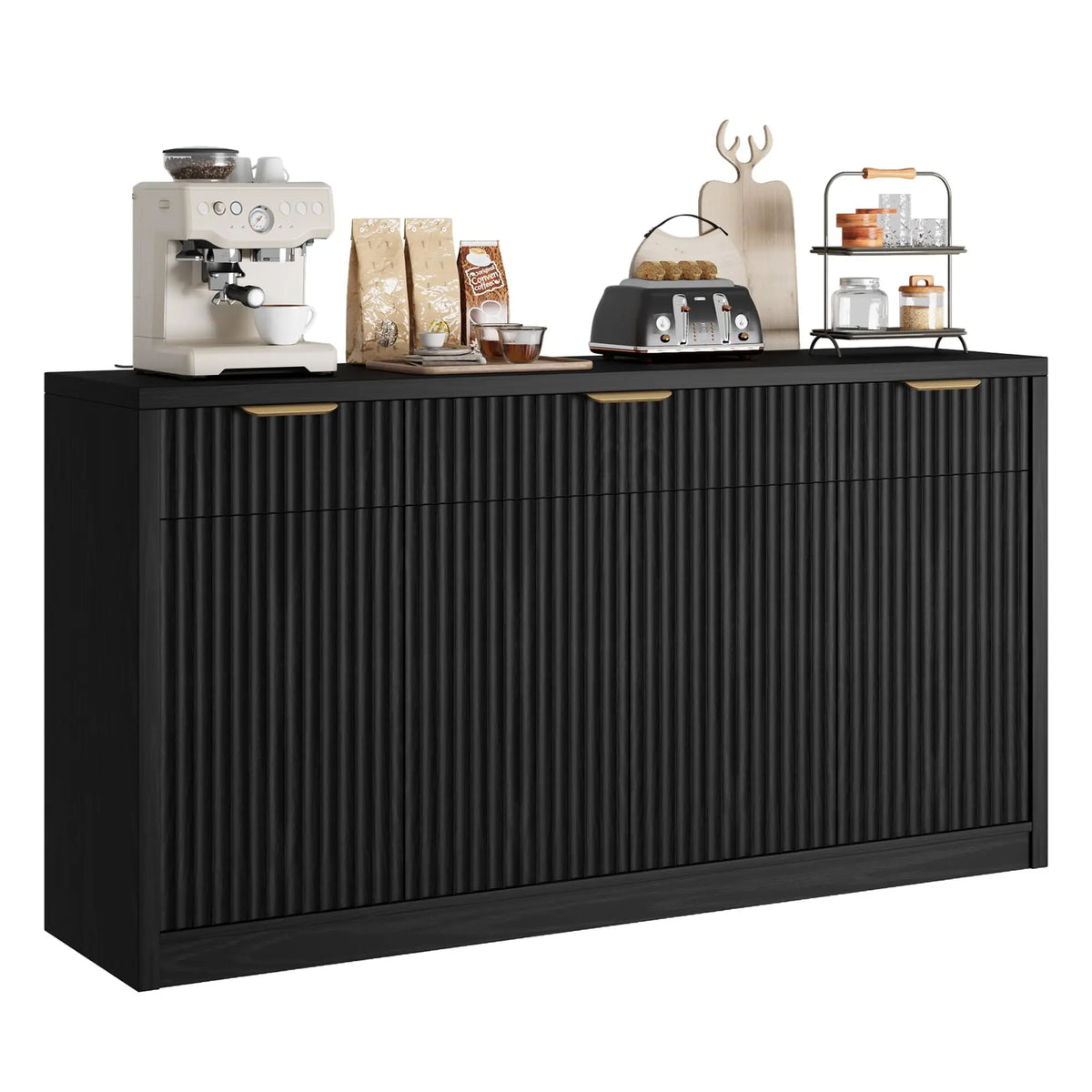 HiMISS Modern Fluted Sideboard Cabinet With Drawers And Adjustable Shelves