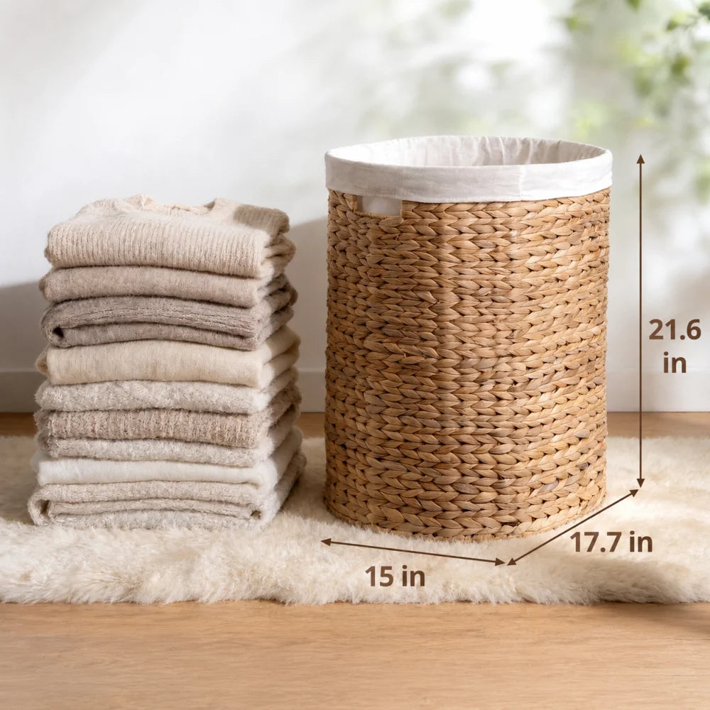 Water Hyacinth Woven Oval Laundry Hamper Storage Basket