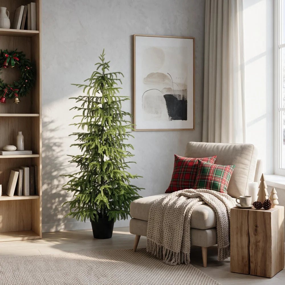 Artificial Real Touch Pine Tree In Decorative Pot Set