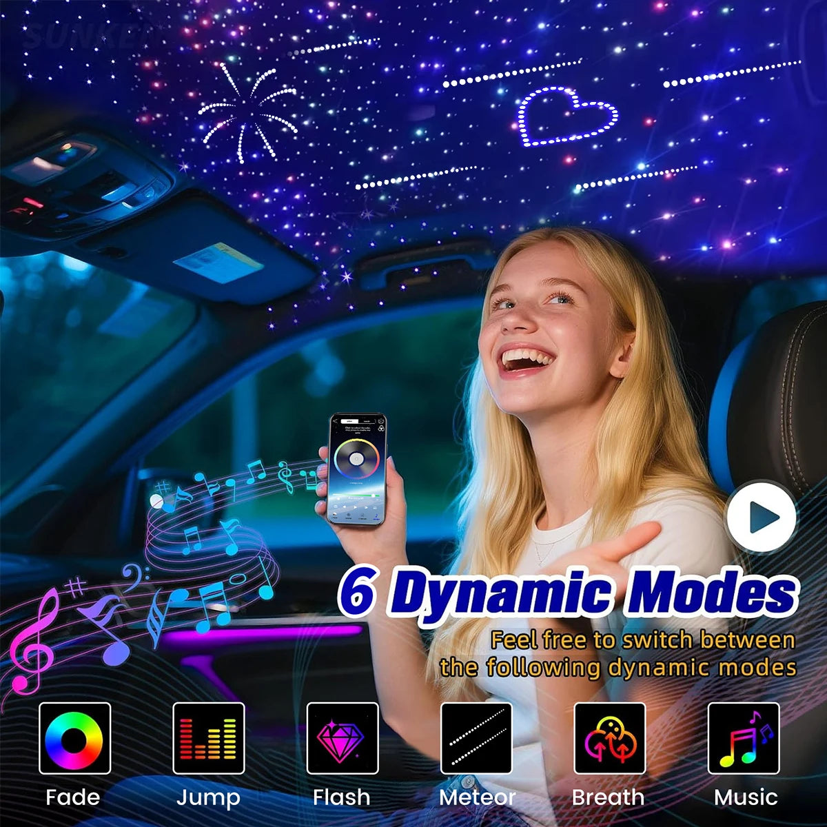 VASTFIRE Twinkle Meteor Fiber Optic Starlight Headliner Light Kit