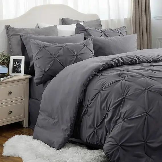 Luxury Pinch Pleat Microfiber Bedding Set With All Season Comforter