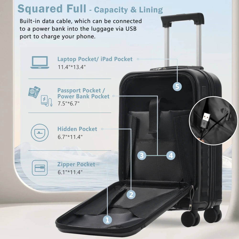 Hardside Luggage Set With USB Port Expandable Suitcases And Tote