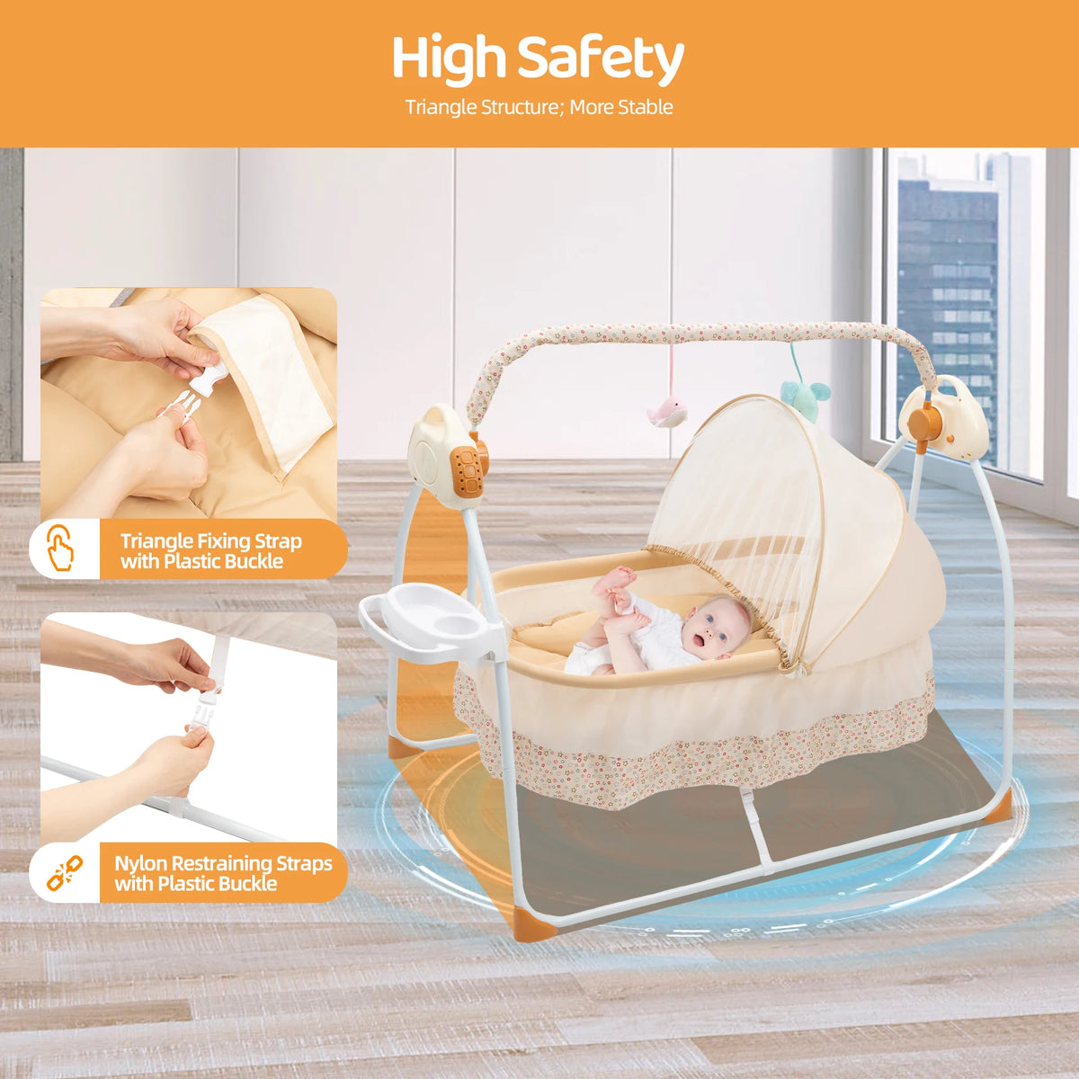 Automatic Electric Baby Crib Cradle With Remote Control And Music