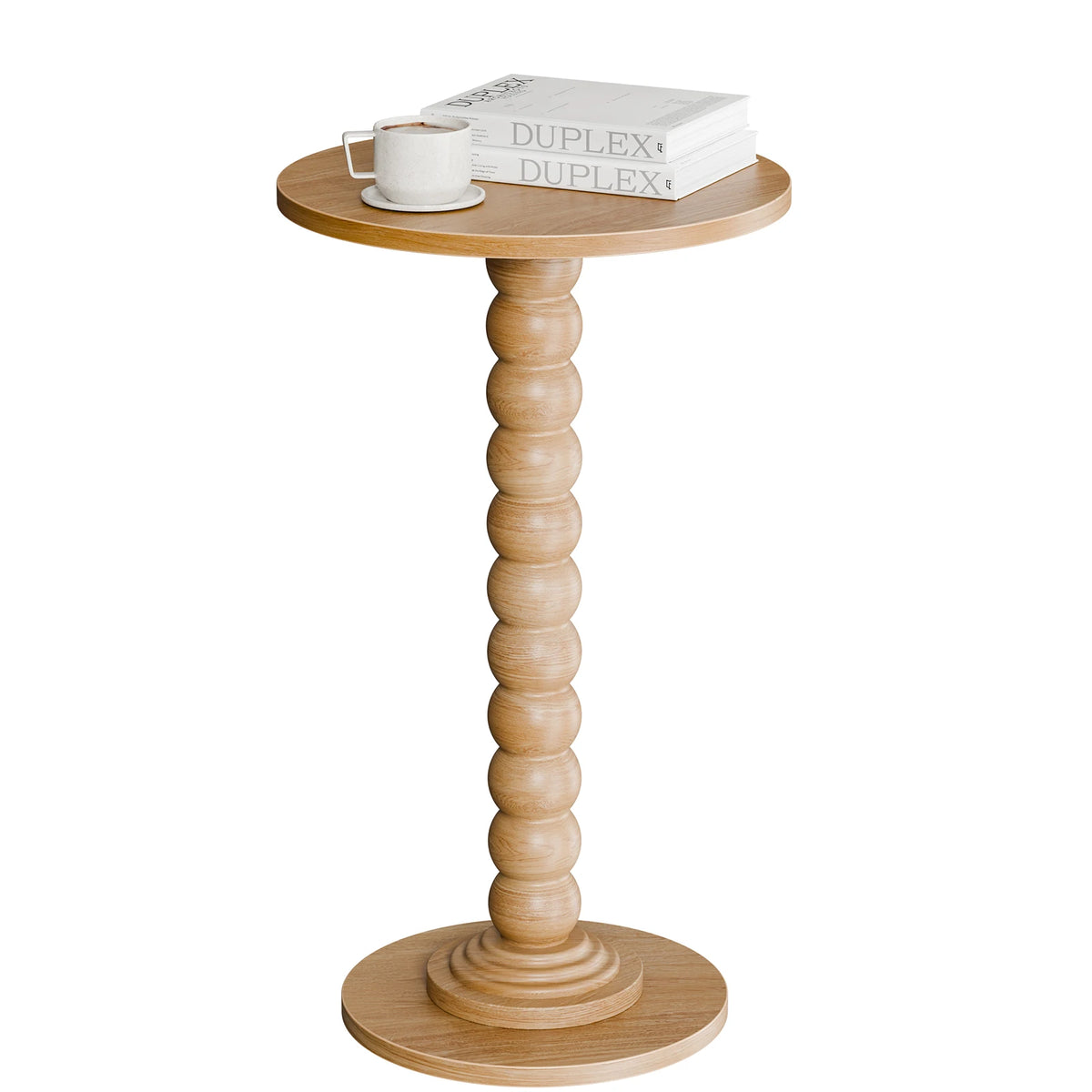 JHK Round Side Table With Solid Wood Legs Storage Shelf
