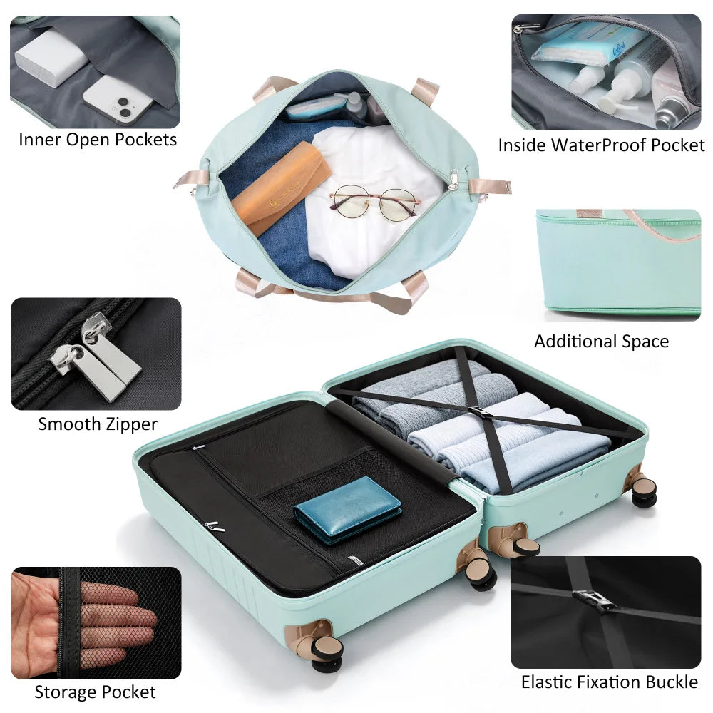Expandable Carry On Luggage Travel Bag Set With USB Port