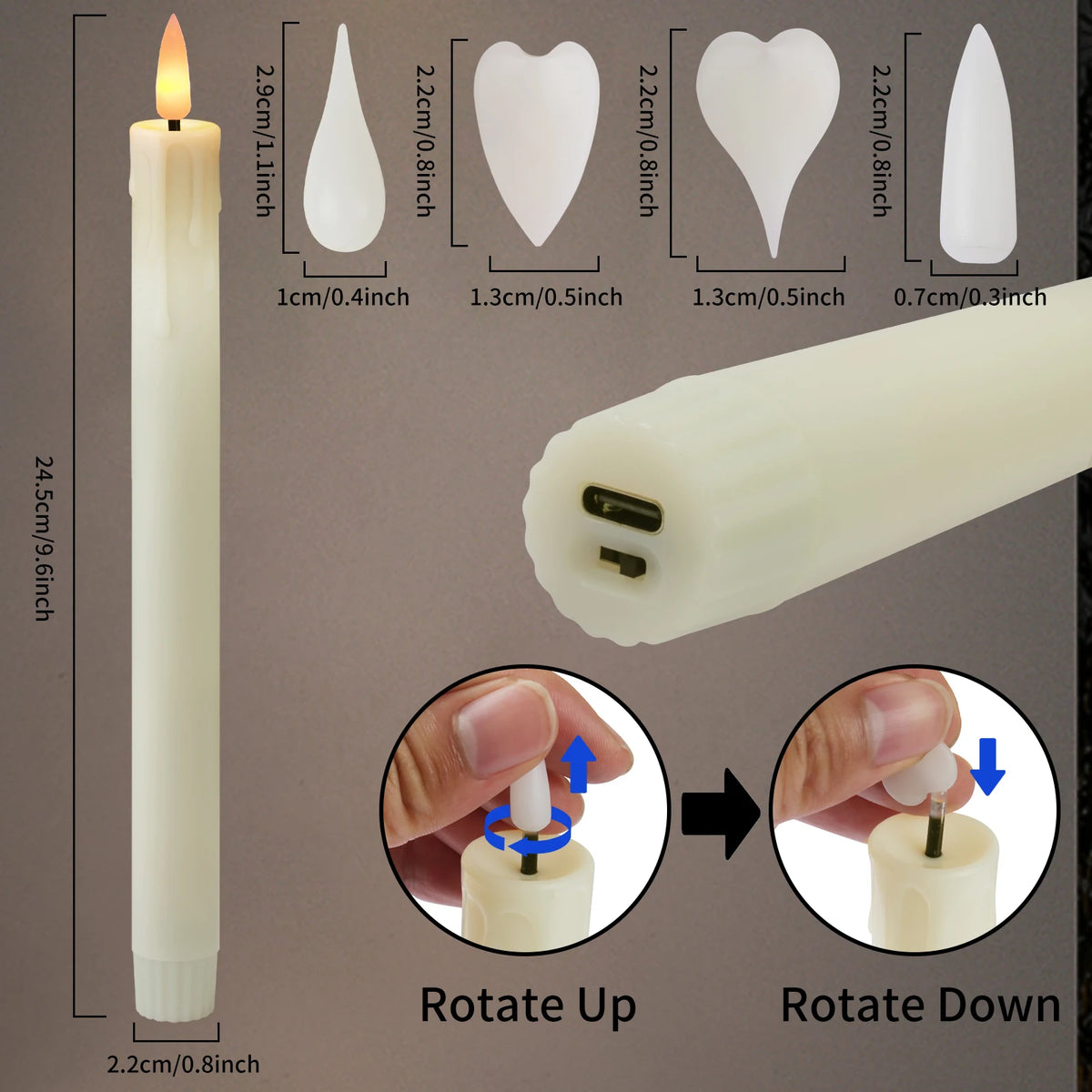 6 Pack Flameless Taper Candles With Remote Realistic Flickering Battery Operated Candlesticks Ivory LED Plastic Candle Safe for Weddings Table Decor Christmas and Halloween