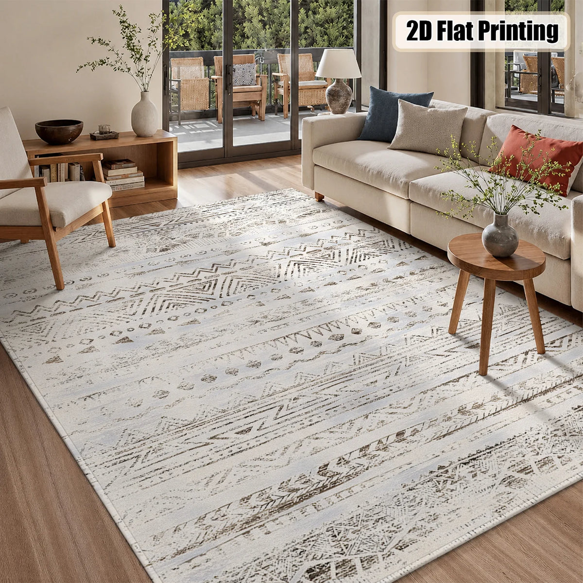 Soft Velvet Washable Tribal Geometric Indoor Area Rug with Non Slip Backing