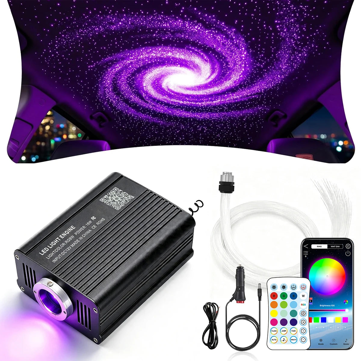 VASTFIRE RGBW Fiber Optic Star Ceiling Light Kit Music Sync