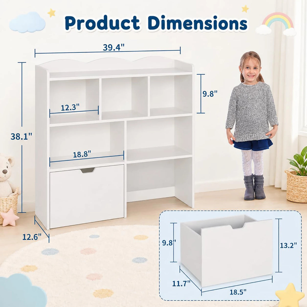 HiMISS Toy Storage Organizer With Rolling Drawers And Open Cubbies
