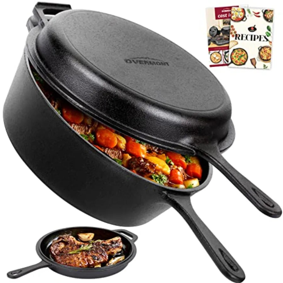 Pre Seasoned Cast Iron Skillet With Lid And Dutch Oven