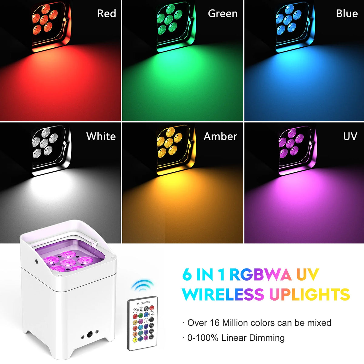U'King Rechargeable RGBWA UV LED Par Stage Lighting Kit