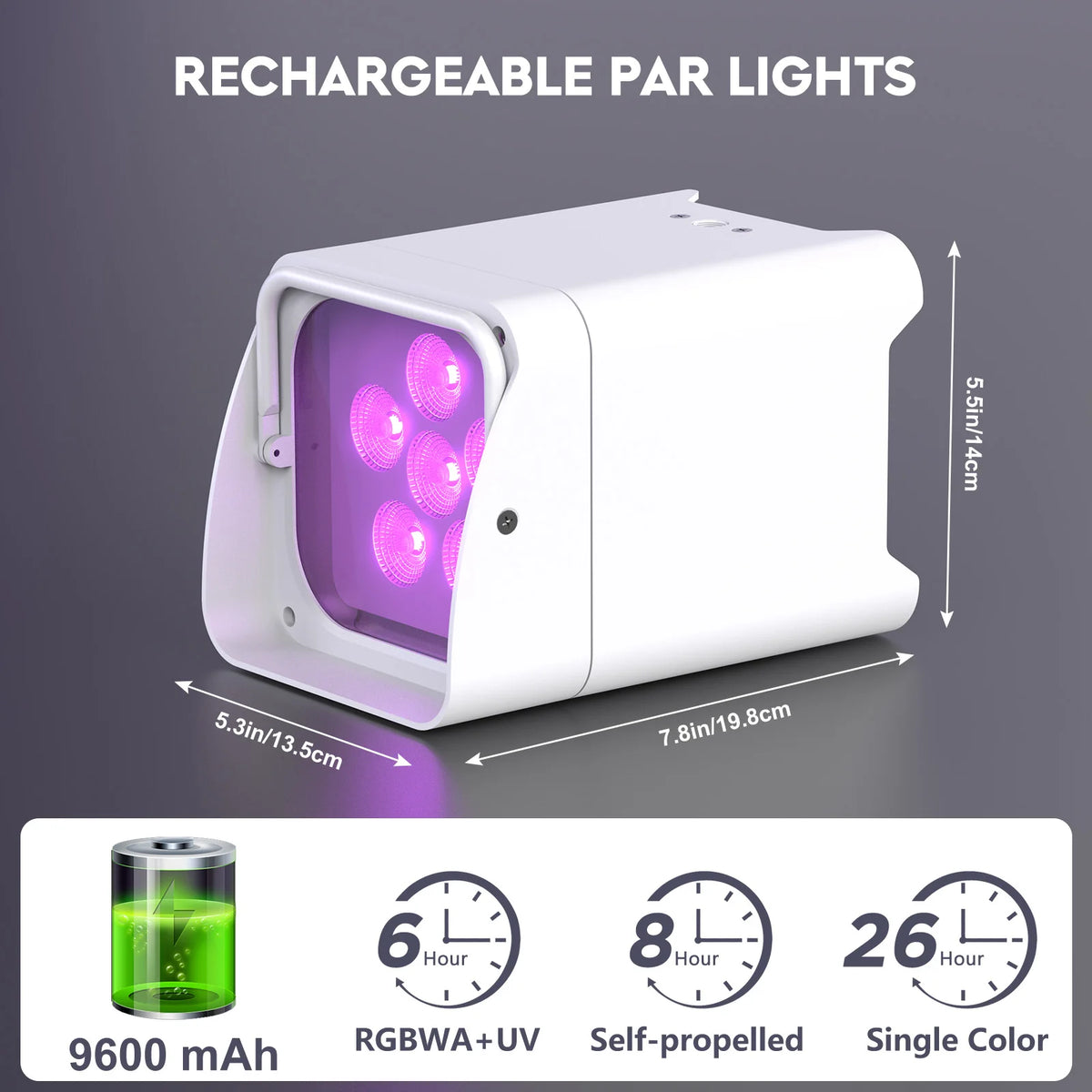 U'King Rechargeable RGBWA UV LED Par Stage Lighting Kit