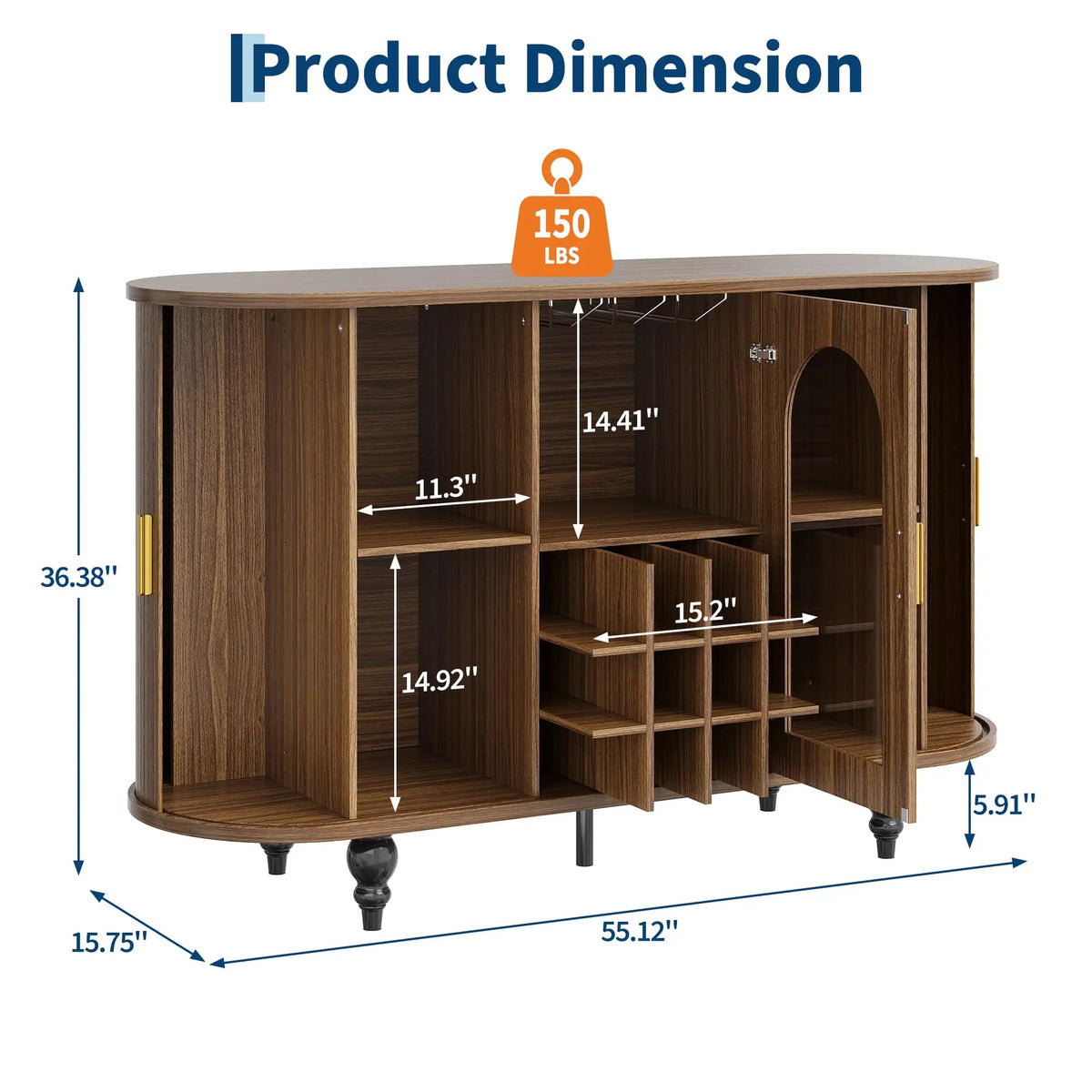 HiMISS Modern Bar Cabinet With Wine Rack And Glass Holder