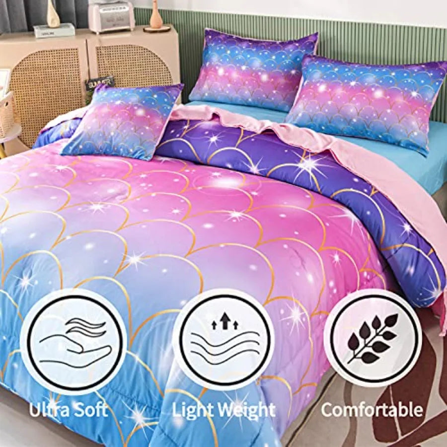 Rainbow Glitter Comforter Bedding Set With Pillow Shams