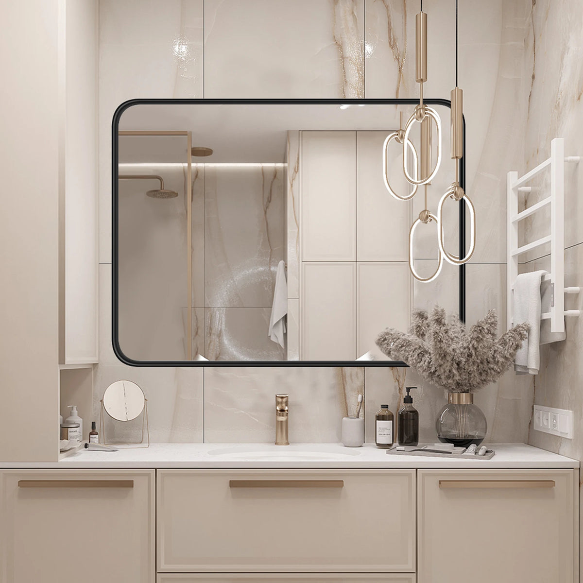 JHK Matte Metal Framed Bathroom Wall Tempered Mirror