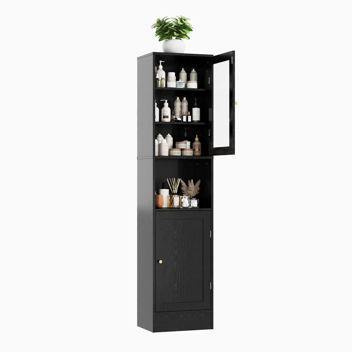 HOSSLLY Slim Bathroom Cabinet With Glass Doors And Adjustable Shelves
