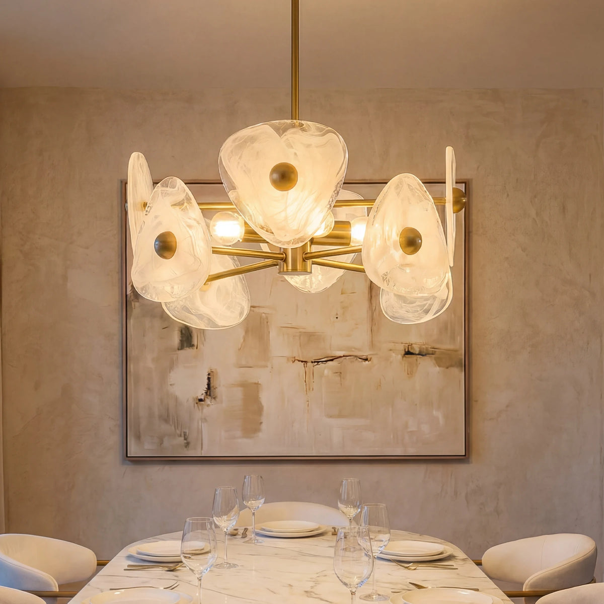Modern Four Light Glass Led Chandelier Adjustable Hanging Pendant