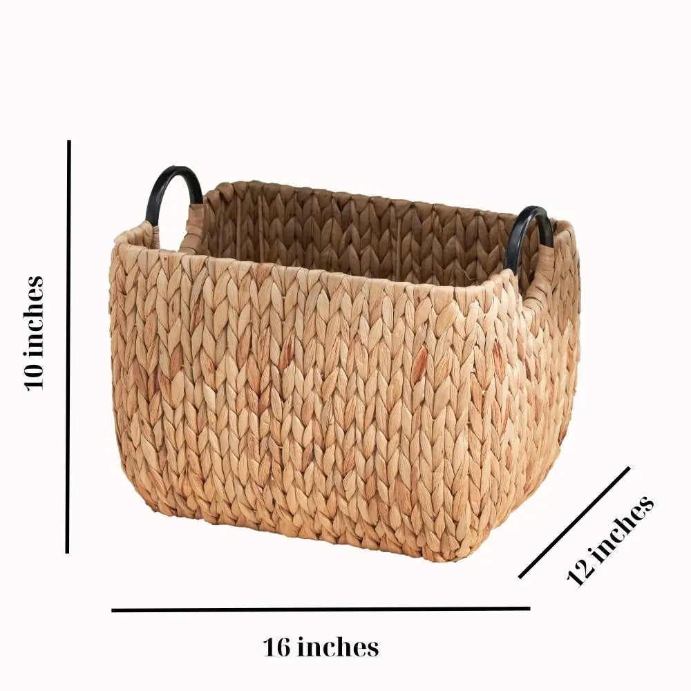 Rectangular Water Hyacinth Woven Storage Baskets With Handles