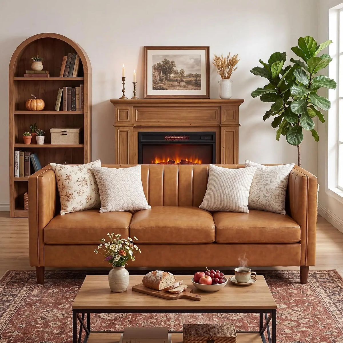 HiMISS Mid Century Modern Faux Leather Three Seat Sofa