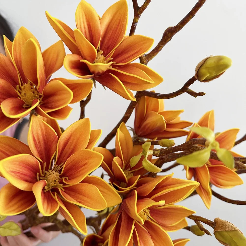 70cm Magnolia Artificial Flower Touch Feeling Faux Gradient Lotus Flower Branch Living Room Decoration Wedding