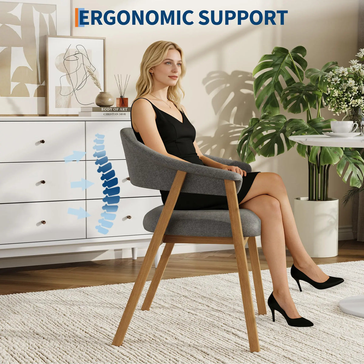 HiMISS Modern Barrel Dining Chairs With Arms And Wood Legs