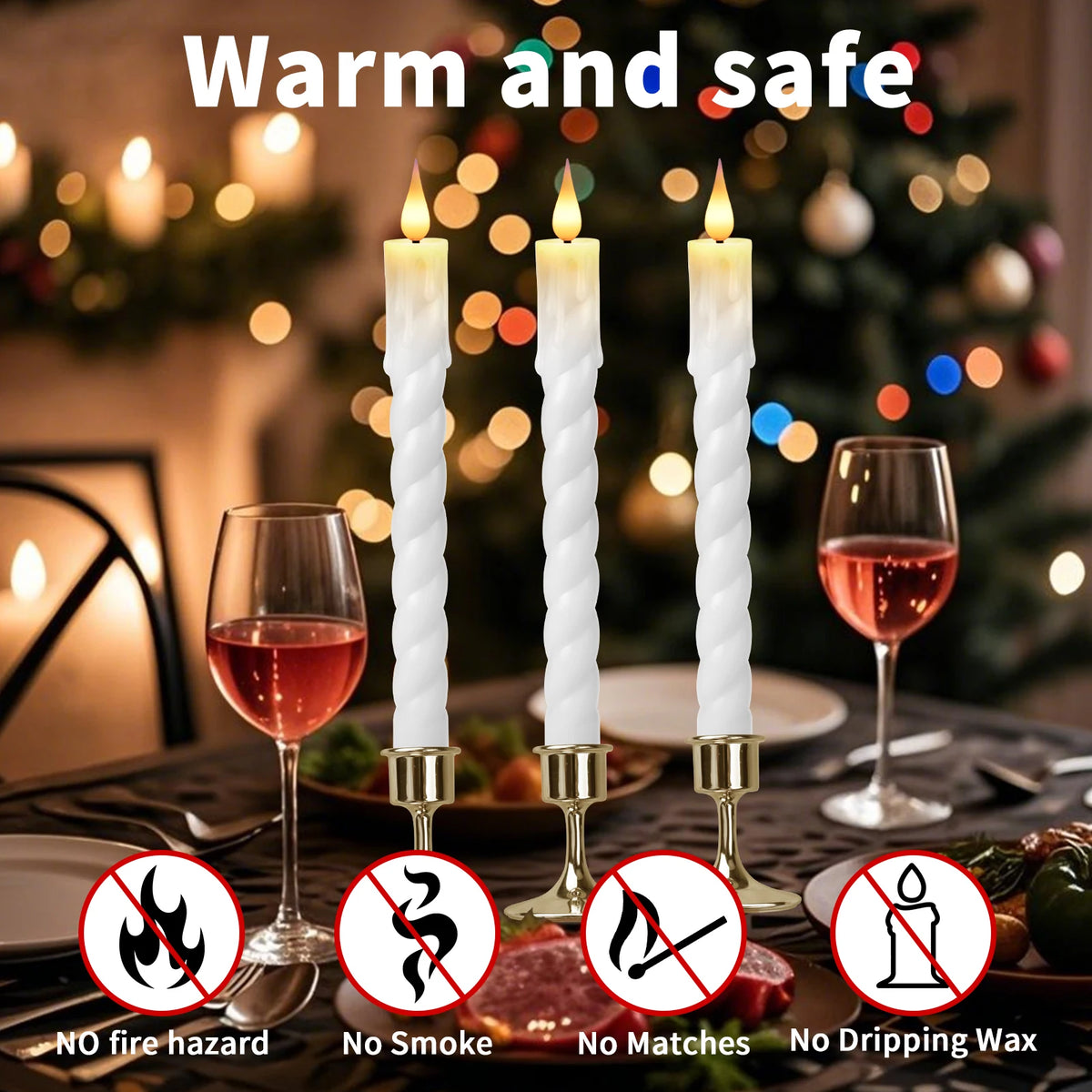 Flickering LED Taper Candles with Remote Timer&Lamp Holder 3D Flame Window Candle Candlestick for Halloween Christmas Home Decor