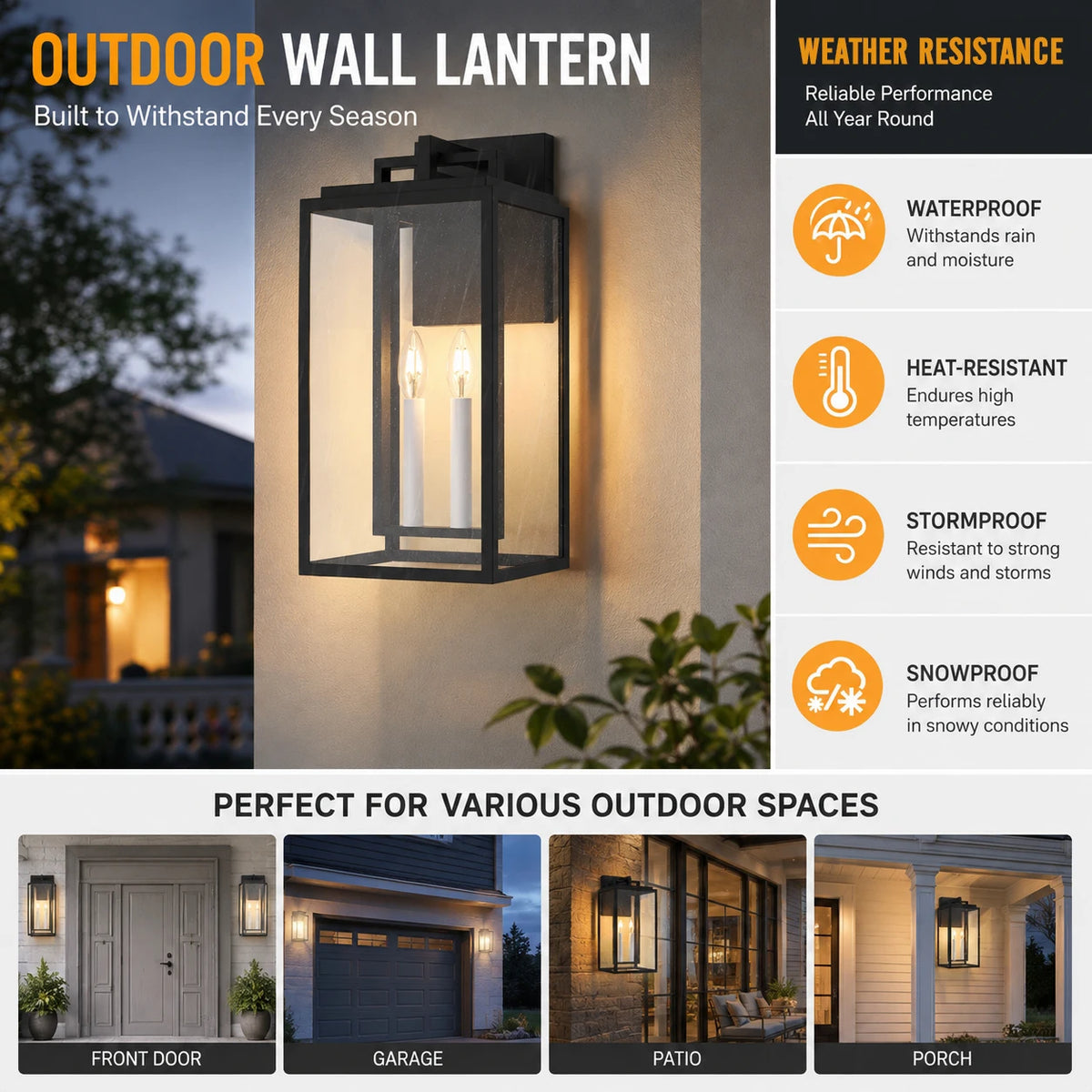 Two Light Dimmable Outdoor Wall Light With Clear Tempered Glass