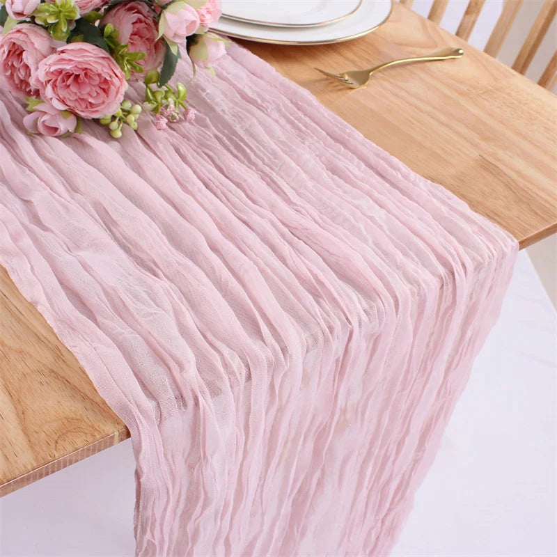 90x300 cm Knit Cloth Table Runner Wedding Birthday Party Banquet Decoration Gauze Fabric Voile Table Cloth Twist Table Cover