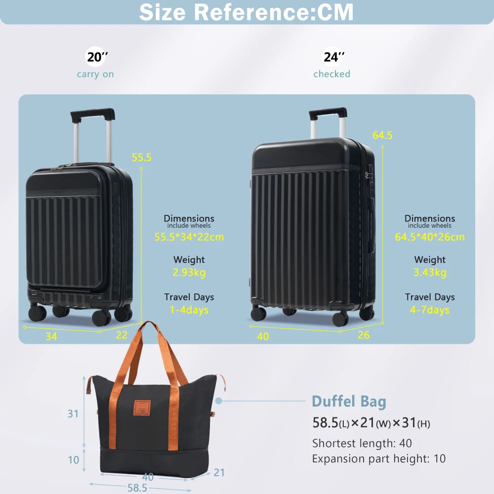 Hardside Luggage Set With USB Port Expandable Suitcases And Tote
