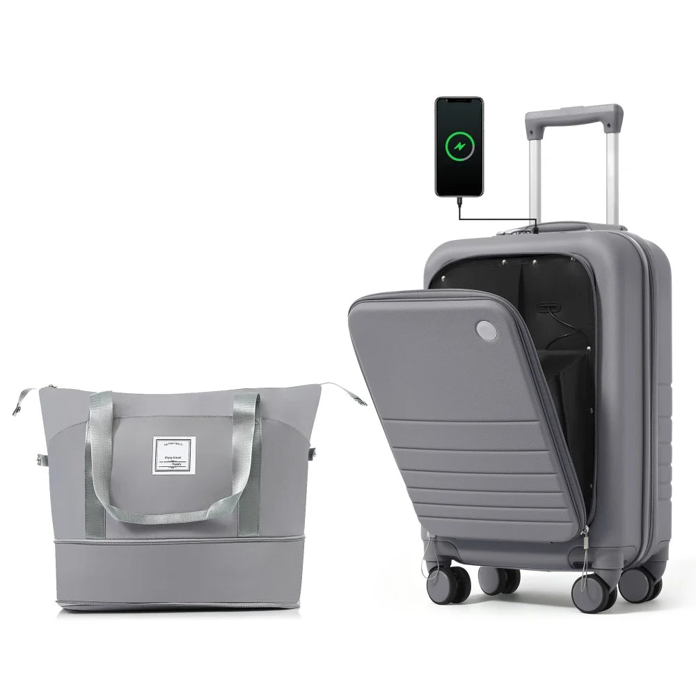 Expandable Carry On Luggage Travel Bag Set With USB Port