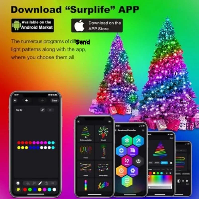 RGB Christmas Tree Waterfall Lights With Star Topper Remote Control