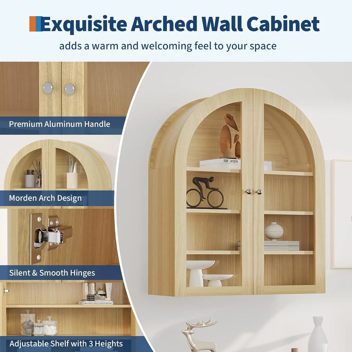 HiMISS Arched Bathroom Wall Cabinet With Adjustable Shelf
