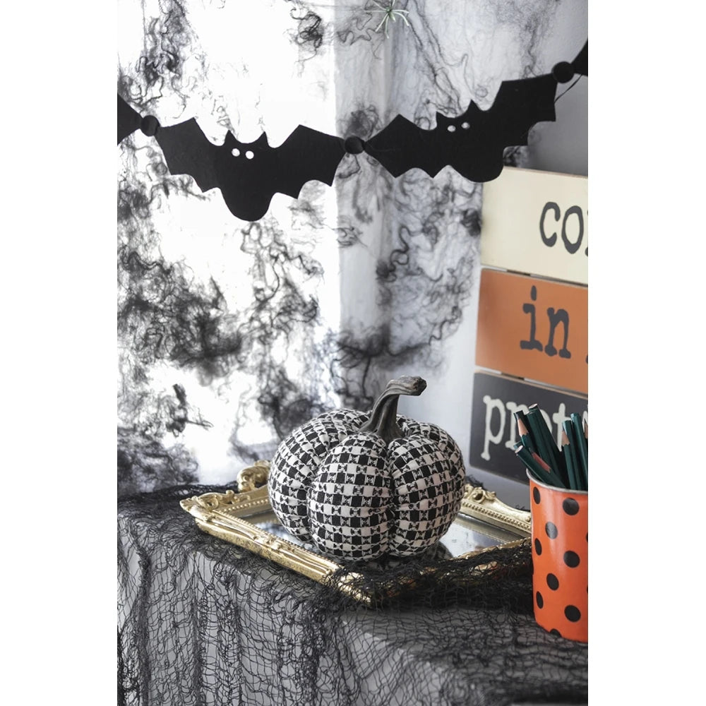 Fabric Plaid Pumpkin Decorations Set of 2 for Halloween Holiday